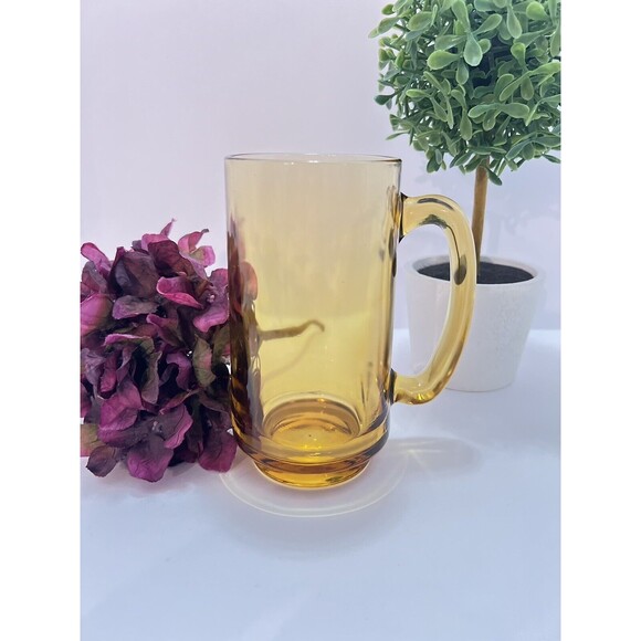 Vintage Hazel Atlas Amber Glass Drinking Beer Mug Stein with D Handle - Picture 2 of 5